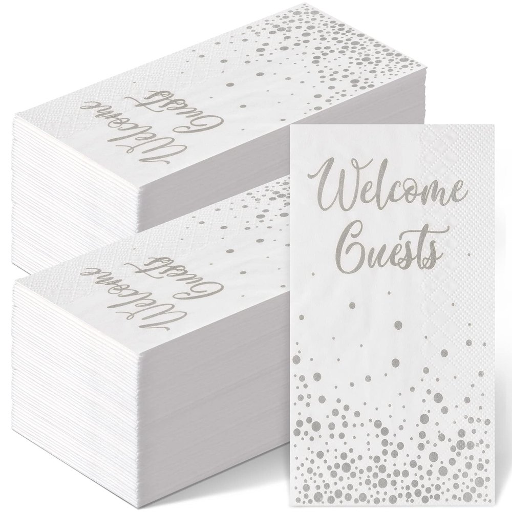200 Pcs Disposable Napkins Welcome Guests Napkins Hand Towels for Bathroom Elegant Towels for Powder Room Holiday Anniversary Wedding Birthday Party Baby Bridal Shower Decorative Towel(Silver)
