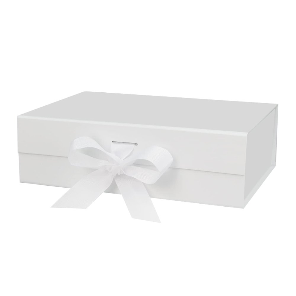 DaiUni 10.5"X7.5"X3.1" White Magnetic Gift Box with Lid and Ribbon for Presents