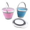 SAMMART 5L (1.32 gallons) Collapsible Plastic Bucket - Foldable Round Tub - Portable Fishing Water Pail - Space Saving Outdoor Waterpot (Grey + Bright Blue + Pink (Set of 3)) view 2