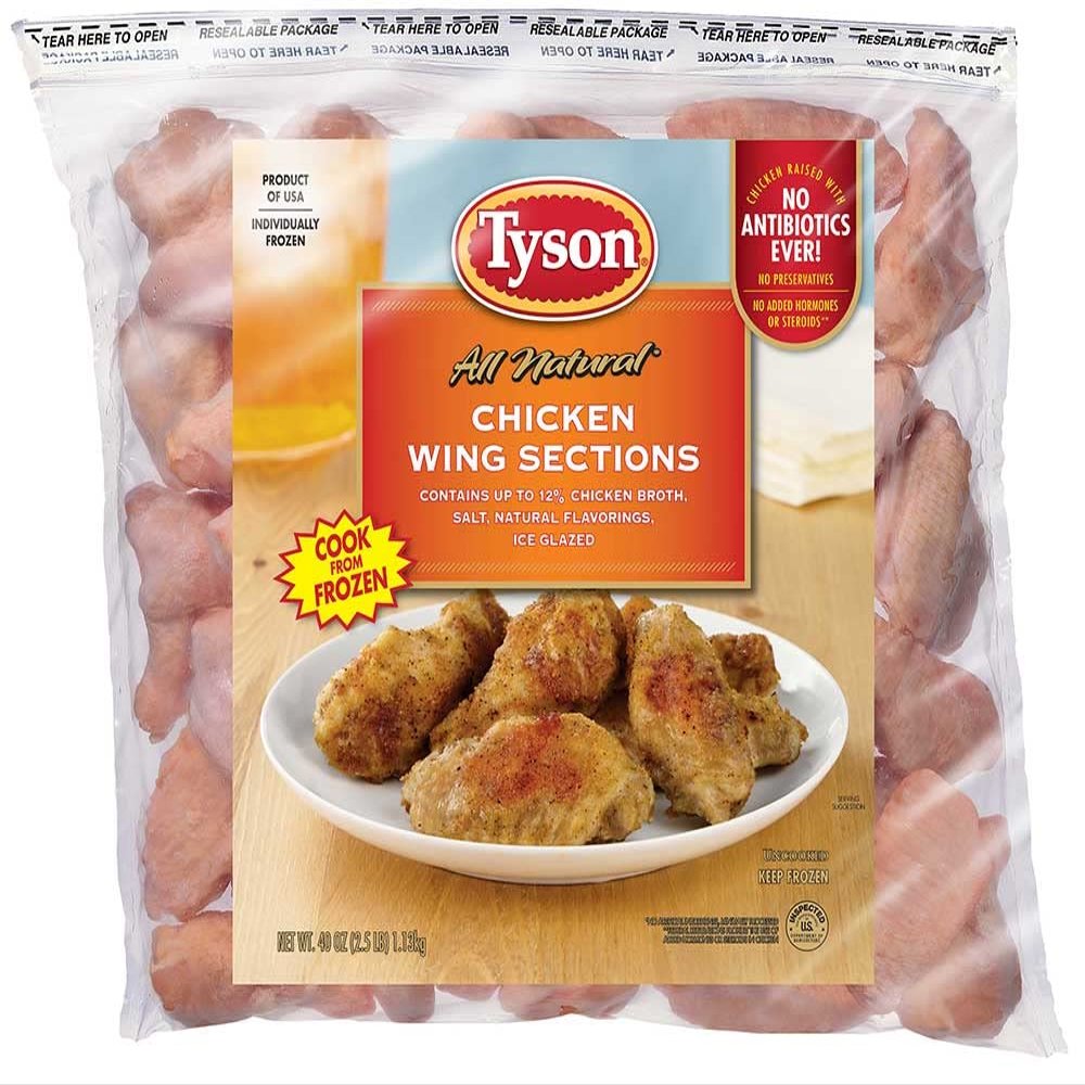 Tyson Uncooked Ice Glazed Chicken Wing Sections, 2.5 Pound - 12 per case.