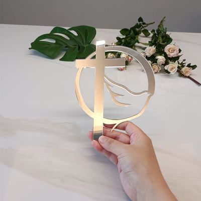 10pcs of Acrylic Religious Cake Topper, Cross With a Dove,Christening Baptism Holy Spirit Topper, Baby Communion Topper for Party &Festival Decoration (Silver Mirror)