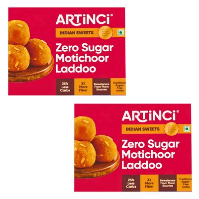 Artinci Sugar-Free Motichoor Laddu - Traditional Indian Sweet, Gluten-Free, High-Protein, Daibetic-Friendly, Healthy Dessert, Vegan-Friendly, Low-Glycemic, Nutritious (Pack of 2)