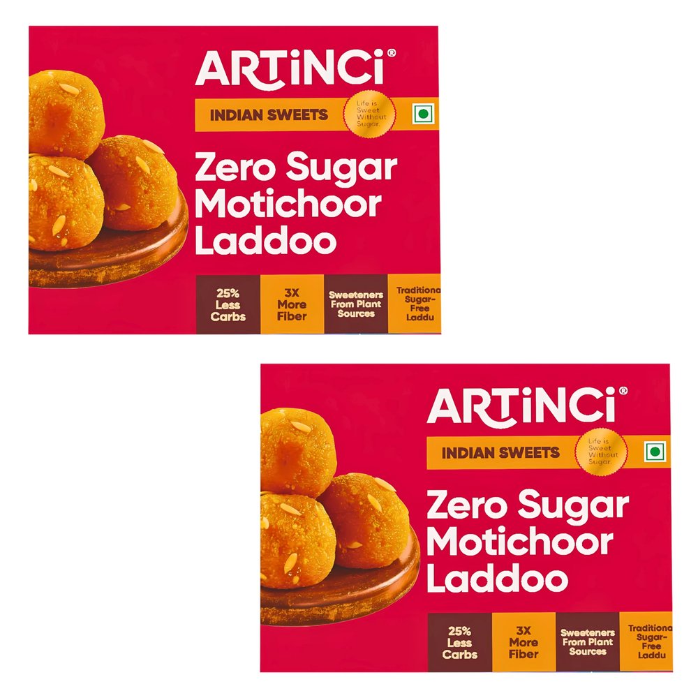 Artinci Sugar-Free Motichoor Laddu - Traditional Indian Sweet, Gluten-Free, High-Protein, Daibetic-Friendly, Healthy Dessert, Vegan-Friendly, Low-Glycemic, Nutritious (Pack of 2)
