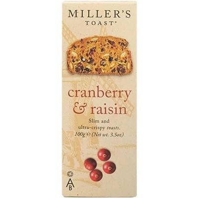 Miller's Artisan Biscuits Toast with Cranberry & Raisin | Slim & Ultra-Crispy Toasts | Imported from England | 3.5 oz