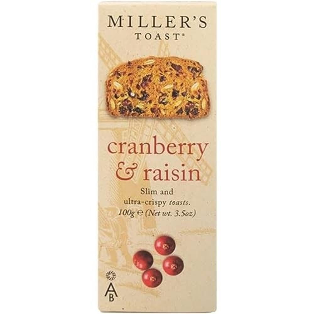 Miller's Artisan Biscuits Toast with Cranberry & Raisin | Slim & Ultra-Crispy Toasts | Imported from England | 3.5 oz