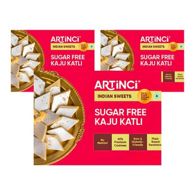 Artinci Sugar-Free Kaju Katli (Pack of 3) - Premium Cashew Sweet, Gluten-Free, Daibetic Friendly, High-Protein, Healthy Dessert, Vegan-Friendly, Low-Glycemic, Guilt-Free Treat