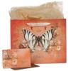 Christian Art Gifts Large Landscape Scripture Gift Bag for Women w/Greeting Card & Tissue Paper Set: Grace - Eph. 2:8 Inspirational Bible Verse, Butterfly Multicolor Floral w/Shiny Gold, Deep Orange view 1