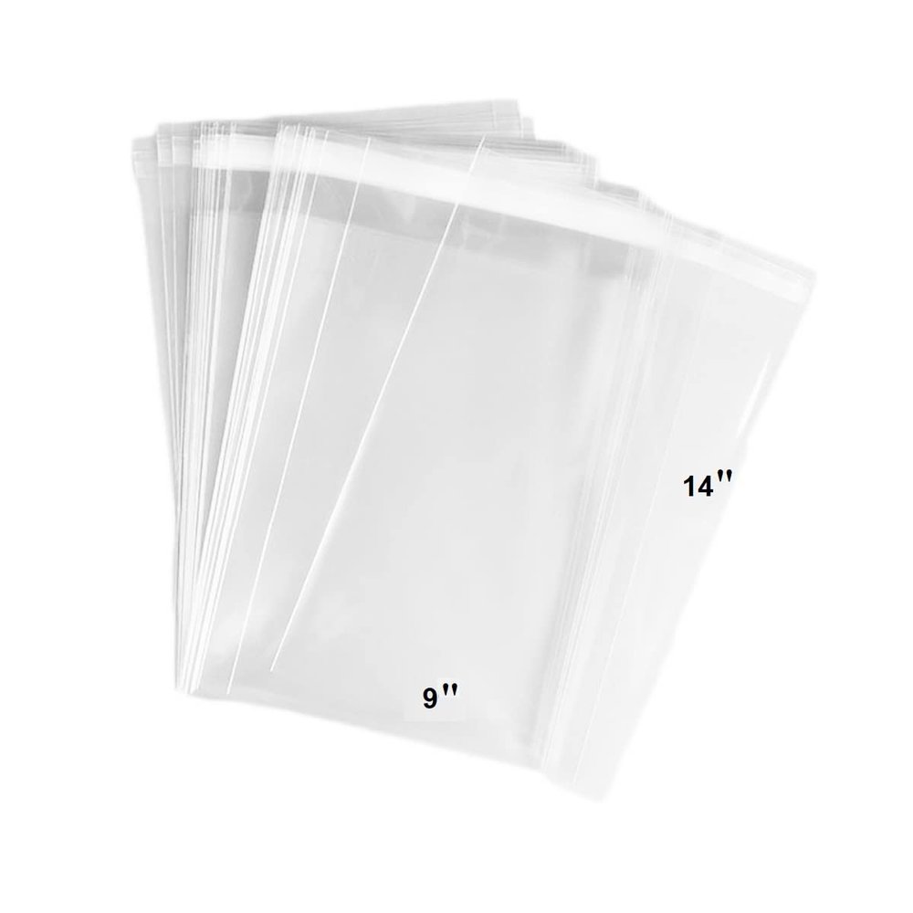 100 Bags - 9" x 14" Crystal Clear Protective Closure Bags with Self Adhesive Flap - Clear Resealable Cello/Cellophane Bags Good for Bakery, Candle, Soap, Cookie Poly Bags, in 1.4Mil Thickness