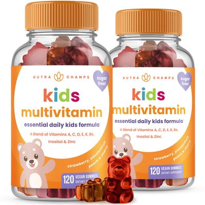 NutraChamps 120 Gummy Vitamins for Kids (Pack of 2), Sugar Free Kids Vitamins Gummy Multivitamin, Vegan & Non-GMO, Strawberry, Passionfruit, Peach & Cherry