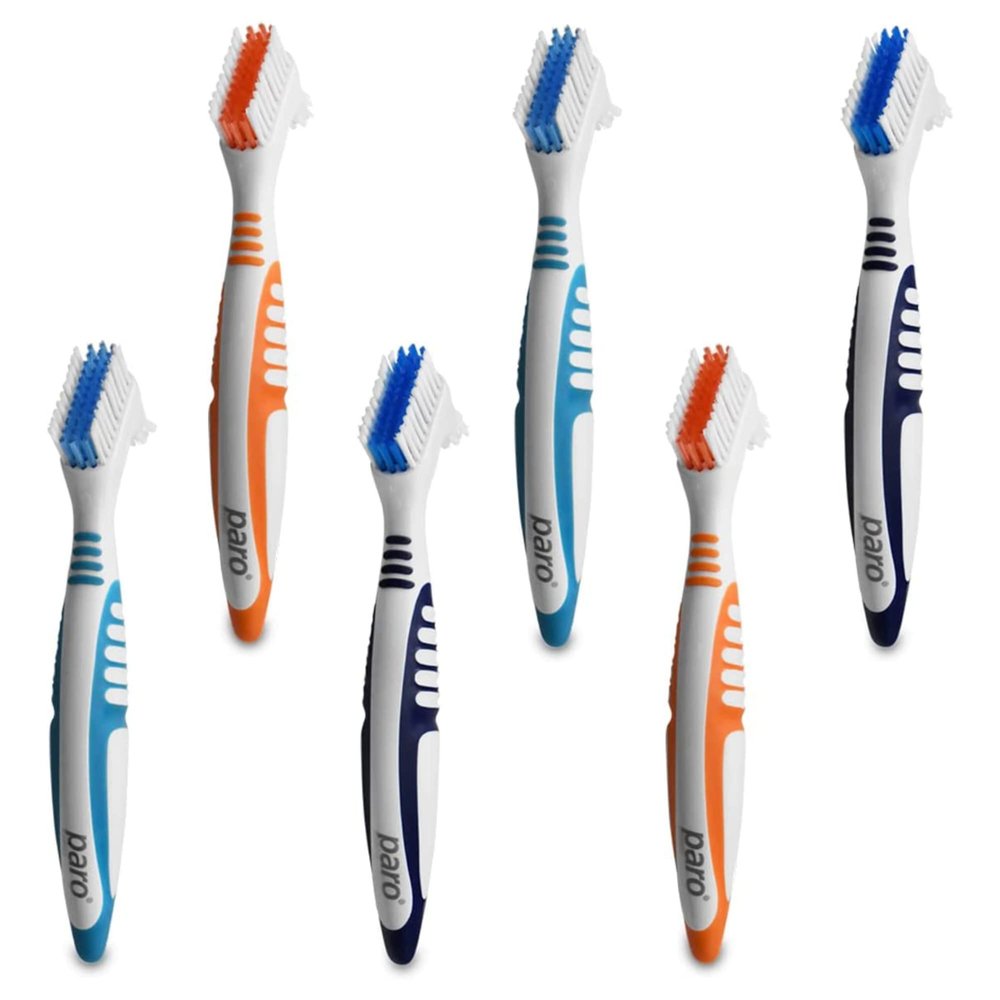 Paro Clinic Denture Brush Hard and Soft bristles Combo Perfect Grip Swiss Made. Cleans Your dentures, retainers and Night Guards! Pack of 6