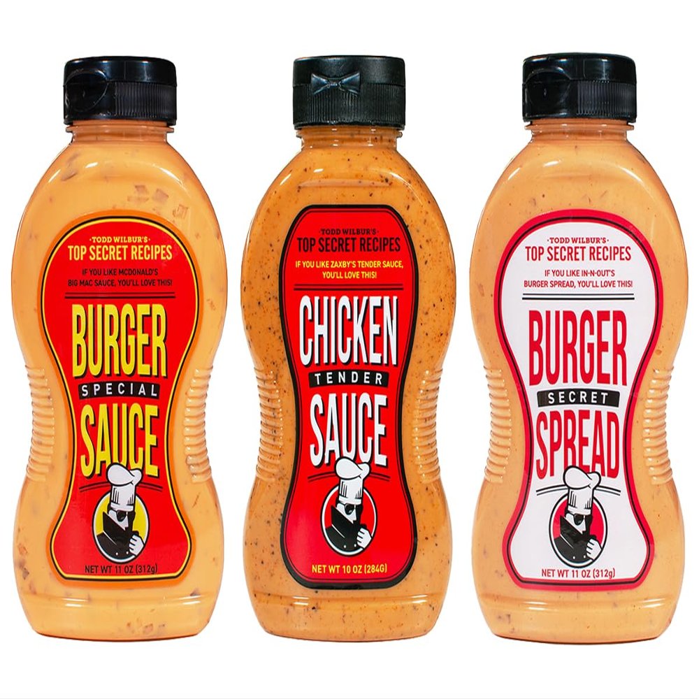 Todd Wilbur's Top Secret Recipes Sauces Variety Pack - Burger Special Sauce, Burger Secret Spread, Chicken Tender Sauce - For Famous Restaurant Flavor at Home  MSG & Gluten-Free (Pack of 3)