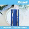 KMAKII 100 Pack Premium 2-Ply Paper Napkins  Soft, Absorbent Disposable Guest Towels for Weddings, Parties, Dinners, and Special Events, Blue Color, 12 X 17 Inches view 2