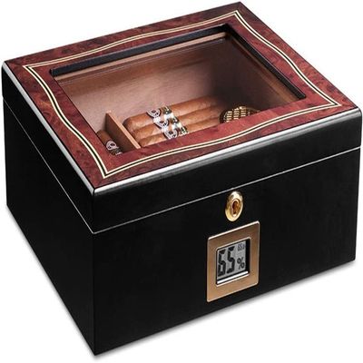 Cigar Box Humidor Cigar Box Humidors Cigar Cooler Household Cedar Wood Cigar Cabinet Transparent Sunscreen Humidifier Electronic Hygrometer Piano Paint ( Color : Black , Size : 29.5*24.7*11.2cm )