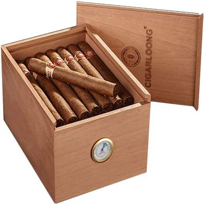 HANDIYA Cigar Box Humidor Cigar Box Humidors 30 Cigars Cooler Portable Cedar Wood Cigar Box External Hygrometer Double Space Pull The Lid (Color : Wood Color, Size : 16 * 22 * 12cm)