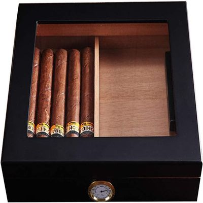 Cigar Box Humidor Cigar Box Humidors 6 Cigars Cooler Portable Cedar Wood Cigar Moisturizing Cabinet Perspective Sunroof Two Storage Areas External Hygrometer ( Color : Black , Size : 25.9*22.1*6.6cm )