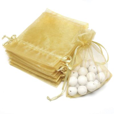 Akstore 50Pcs 3.15"x4"(8x10cm) Sheer Drawstring Organza Jewelry Pouches Wedding Party Christmas Favor Gift Bags (Golden, 3x4)