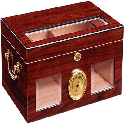 Cigar Box Humidor Cigar Box Humidors 150 Cigars Cooler Pine Cigar Moisturizing Cabinet Piano Paint Two Storage Areas Perspective Cabinet External Hygrometer ( Color : Red , Size : 37.5*24.5*18cm )