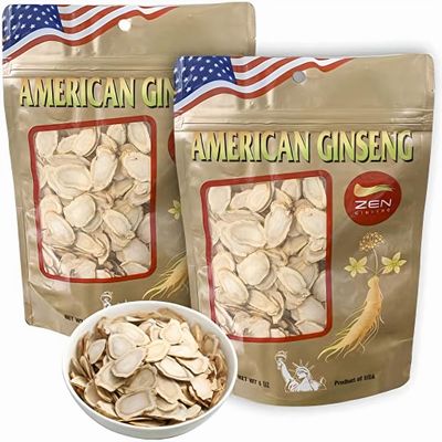 2 Bags of American Ginseng Slices (4oz/Bag) / Panax Ginseng. Boosts Body Immunity, Energy & Stamina for Man & Women