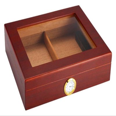 Cigar Box Humidor Cigar Box Humidors 6 Cigars Cooler Portable Cedar Wood Cigar Moisturizing Cabinet Perspective Sunroof Two Storage Areas External Hygrometer ( Color : Red , Size : 25.9*22.1*6.6cm )