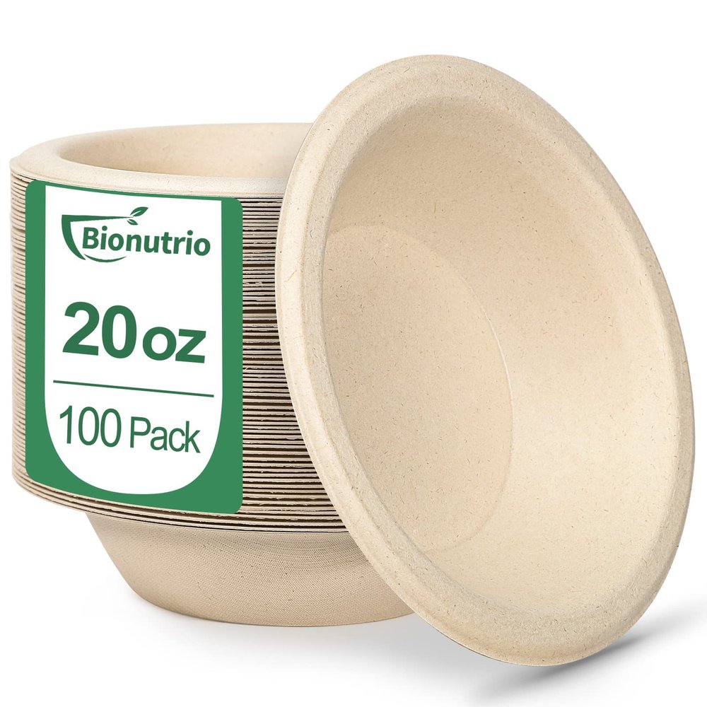 20oz Paper Bowls Disposable, 100 Pack Bowls Disposable Heavy Duty, Compostable Soup Bowls, Biodegradable Serving Bowls for Salad, Ice Cream, Dessert, Eco-Friendly Bowls Made Of Sugarcane