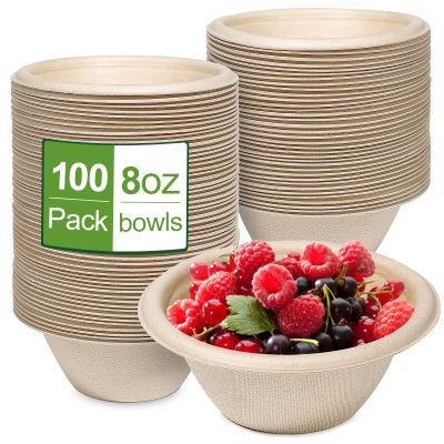 Grocylecane 8oz Small Compostable Paper Bowls, 100 Pack - Eco-Friendly Sugarcane Bowls for Ice Cream, Salad, Soup, Snack, Dessert - Microwave Safe, Hot or Cold Use