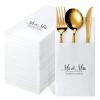 100 Pcs Wedding Disposable Cloth Like Napkins for Reception Mr and Mrs Built-in Flatware Pocket Napkins for Silverware Wedding & Bridal Shower Engagement Party Events Decorations view 1