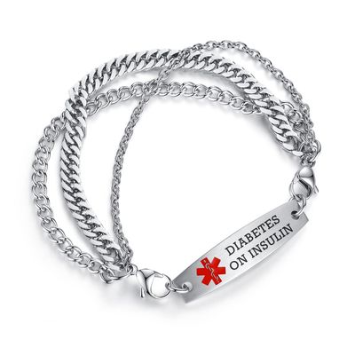 AOAMID Interchangeable Medical Alert bracelets for Men Stainless steel Diabetes on insulin medical bracelets for women-85