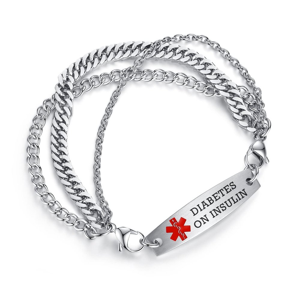 AOAMID Interchangeable Medical Alert bracelets for Men Stainless steel Diabetes on insulin medical bracelets for women-85