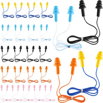 LEIFIDE 25 Pairs Corded Ear Plugs Silicone Waterproof Ear Plugs with Cords for Sleeping Snoring Swimming Shooting, Reusable Plugs Noise Cancelling and Hearing Protection