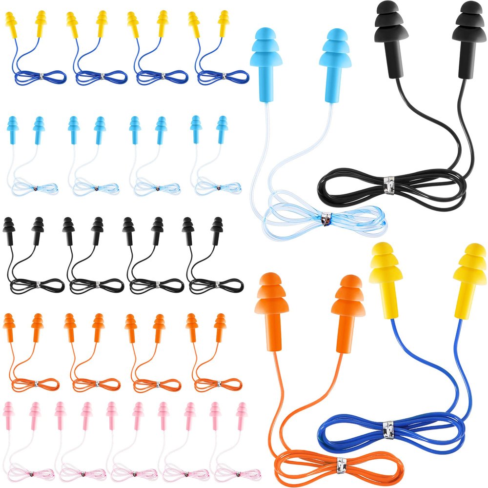 LEIFIDE 25 Pairs Corded Ear Plugs Silicone Waterproof Ear Plugs with Cords for Sleeping Snoring Swimming Shooting, Reusable Plugs Noise Cancelling and Hearing Protection