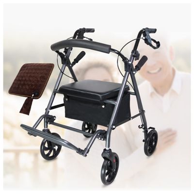 2 in 1 Rollator Walker with Footrest - Transport Walker Chair with 8 inch Wheels -Folding Rolling Walker with USB Heated Cushions, Supports 330 Lbs, for Elderly Limited Mobilit