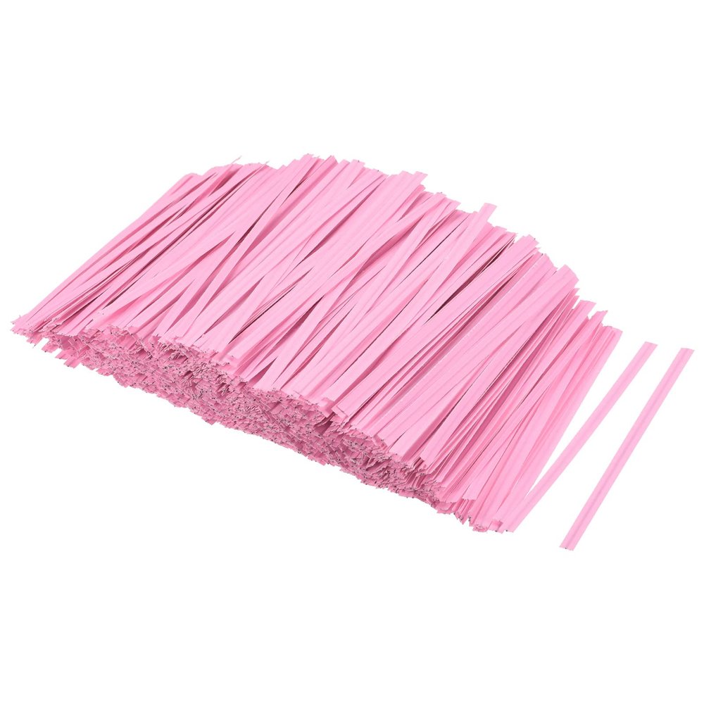 MECCANIXITY Twist Ties 3.54" Paper Closure Tie for Tying Bread, Candy, Cookies, Gift Bags Arts Crafts Pink Pack of 1000