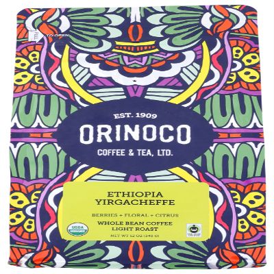 Orinoco Coffee Tea Medium Roast Ethiopia Yirgacheffe Whole Bean Coffee, 12 Ounce (Pack of 6)