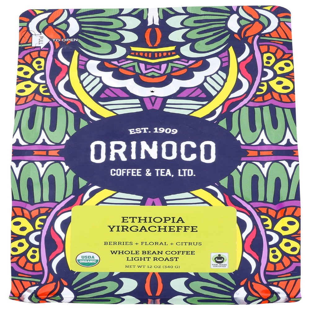 Orinoco Coffee Tea Medium Roast Ethiopia Yirgacheffe Whole Bean Coffee, 12 Ounce (Pack of 6)