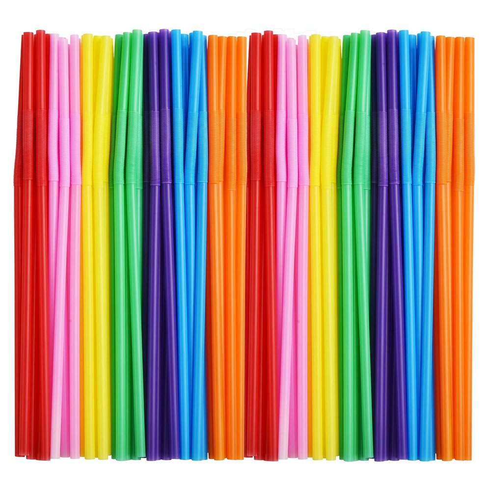 ALINK 300 PCS Flexible Plastic Drinking Straws, 10.2 Inches Extra Long Colorful Disposable Bendy Party Fancy Straws