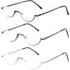 REAVEE 3 Pack Retro Designer Alloy Half Moon Reading Glasses for Women Men Half Frame Spring Hinge Stylish Slim Reader with Pouch, Black Grey and Silver, 3.75 view 2
