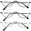REAVEE 3 Pack Retro Designer Alloy Half Moon Reading Glasses for Women Men Half Frame Spring Hinge Stylish Slim Reader with Pouch, Black Grey and Silver, 4.0 view 1