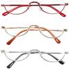 REAVEE 3 Pack Half Frame Retro Designer Alloy Reading Glasses for Women Men Spring Hinge Half Moon Readers Stylish Slim Eyeglasses with Pouch, Red Gold Silver 4.0 view 1