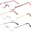REAVEE 3 Pack Half Frame Retro Designer Alloy Reading Glasses for Women Men Spring Hinge Half Moon Readers Stylish Slim Eyeglasses with Pouch, Red Gold Silver 4.0 view 2