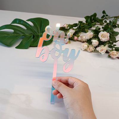 10pcs of Mirrored Oh Baby Cake Topper for Baby Birthday Party Decorations,Oh Boy Acrylic Stirrers Drink Stirrers (Rainbow)