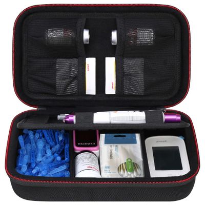 Elonbo Diabetic Supplies Travel Case, Glucose Meter Portable Storage Bag, Diabetic Care Kits Organizer Holder, Diabetic Supply Carrying Case for Glucose Meter Insulin Pen Blood Sugar Test Strips,Black