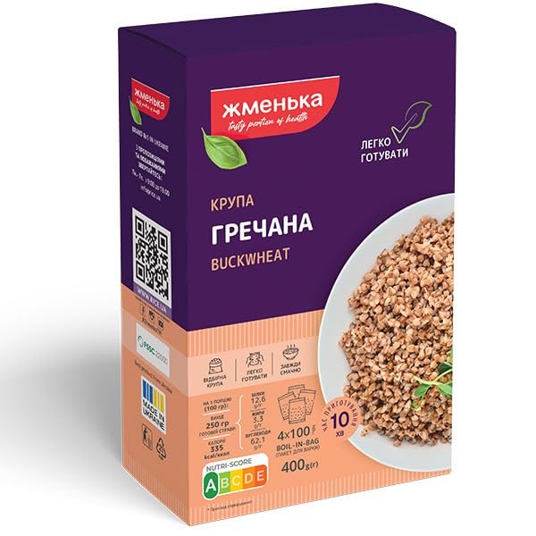 Zhmenka Buckwheat Groats BOIL-IN-BAG 4 x 100 gr GMO Free 14.10 OZ / 400 gr Product of Ukraine (1 Pack)