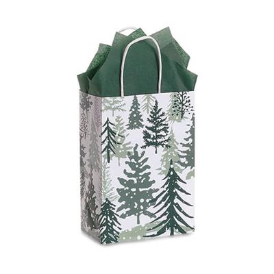 Snowy Pines Paper Shopping Bags - Rose Size - 5.5 x 3.25 x 8.5in. - Pack of 50