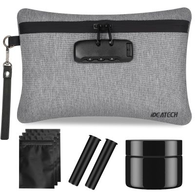Smell Proof Bags with Lock, Dog-Tested Smell Proof Container,Smell Proof Stash Box,Smell Proof Pouch, Odor Proof Travel Storage Bags, Money Safe Bag, Smell Proof Bag with Odor Proof Jar (Grey)