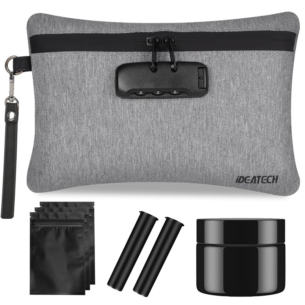 Smell Proof Bags with Lock, Dog-Tested Smell Proof Container,Smell Proof Stash Box,Smell Proof Pouch, Odor Proof Travel Storage Bags, Money Safe Bag, Smell Proof Bag with Odor Proof Jar (Grey)