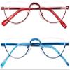 REAVEE 2 Pack Retro Designer Half Frame Reading Glasses for Women Men Spring Hinge Half Moon Readers Stylish Slim with Pouch, Red and Blue 2.75 view 1