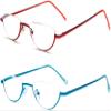 REAVEE 2 Pack Retro Designer Half Frame Reading Glasses for Women Men Spring Hinge Half Moon Readers Stylish Slim with Pouch, Red and Blue 2.75 view 2