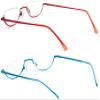 REAVEE 2 Pack Retro Designer Half Frame Reading Glasses for Women Men Spring Hinge Half Moon Readers Stylish Slim with Pouch, Red and Blue 2.75 view 3