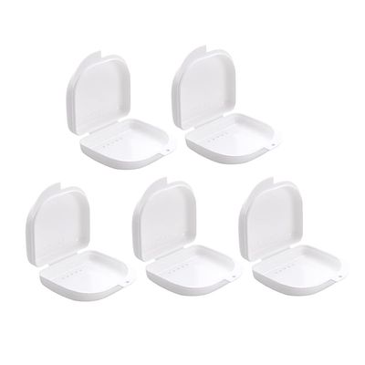 Case With Vent Holes 5 Packs - Case Easy to Carry & Use - Tight Snap Lock Case Orthodontic for Braces, Dentures & Aligners (White)