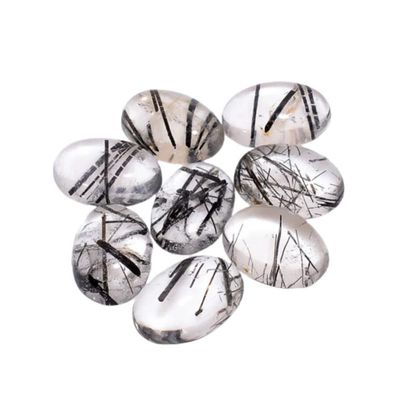 DAMRU Black Rutile Oval Shape 5 Pcs (10 x 14 mm) Natural Blue Fire A+ Quality Loose Cabochon for Jewelry Making, Wire Wrapping, DIY, Healing Rings Crystals, Pendants, Wedding Gift